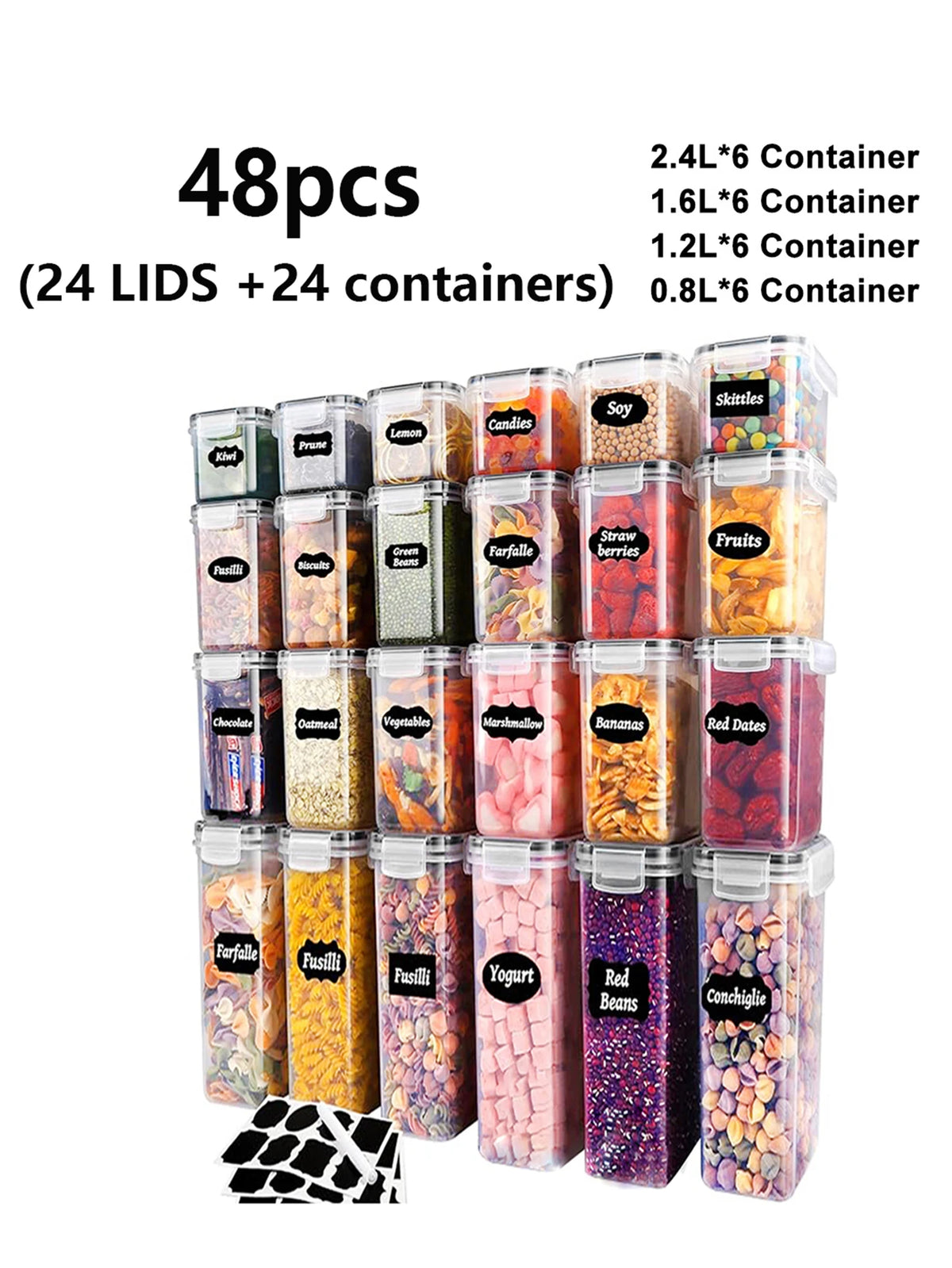 48-Piece Airtight Food Storage Container Set with Lids & Pantry Labels