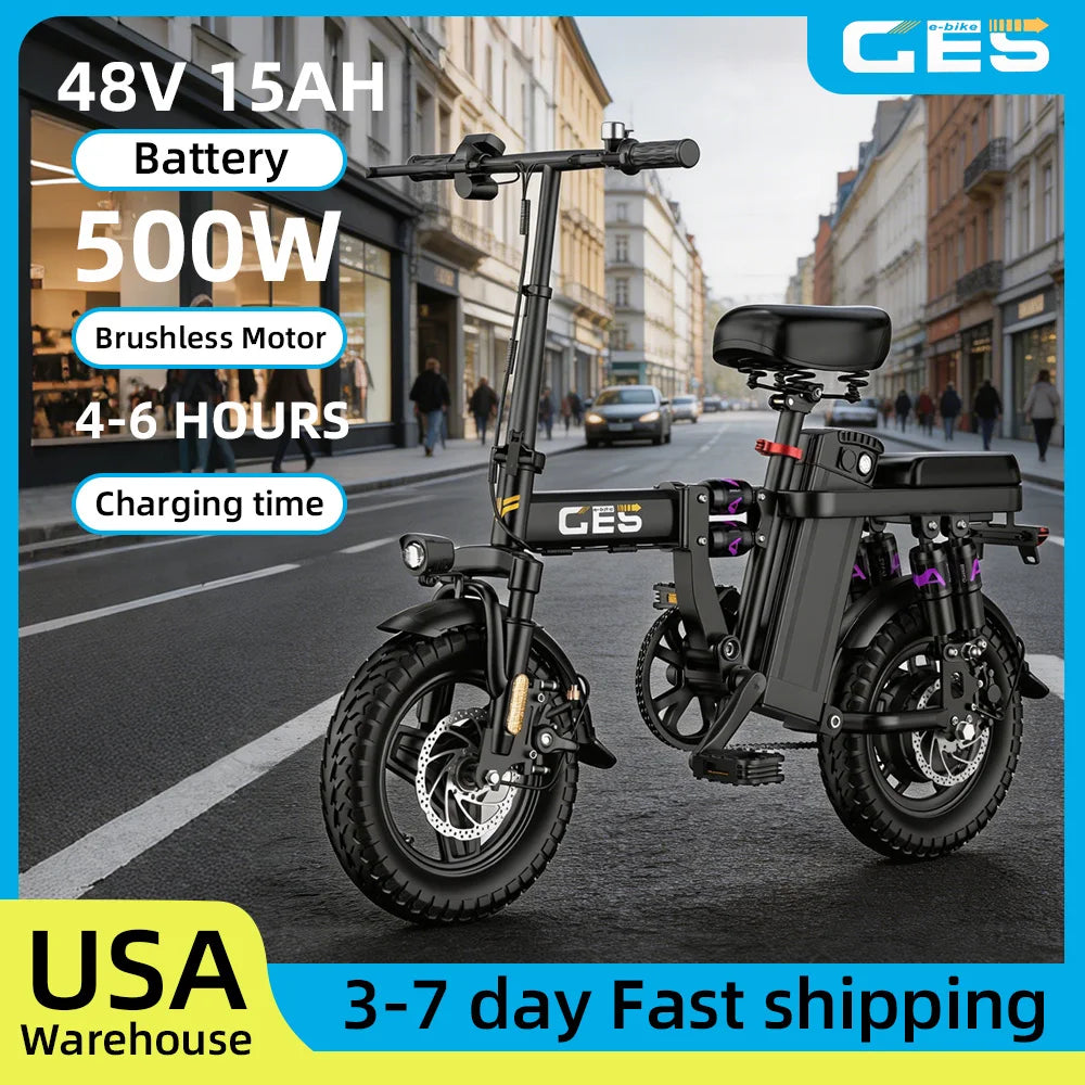 UPlee GE5 14" Folding Fat Tire Electric Bike – 48V 15Ah