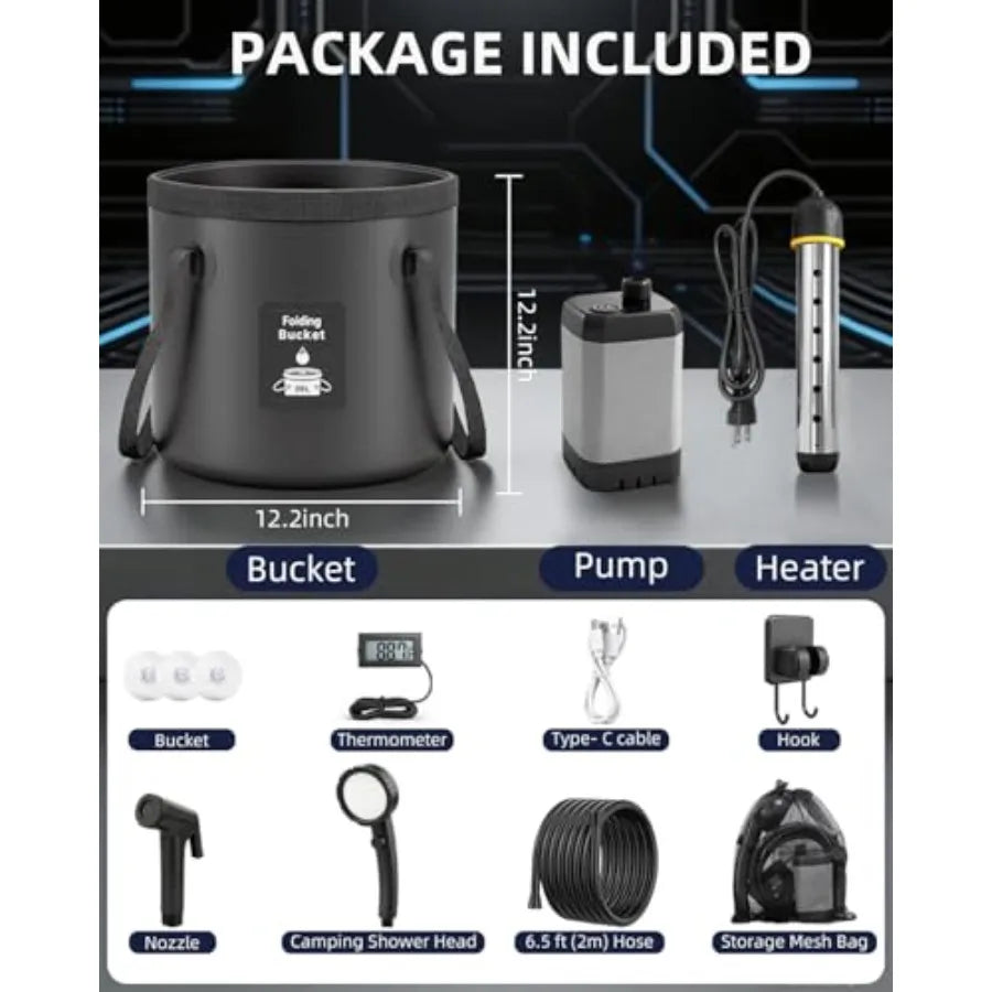 Portable Rechargeable Shower with Heater for Camping
