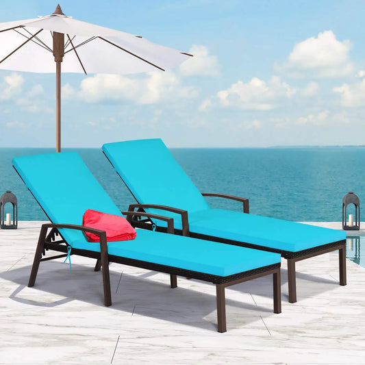 2 PCS Patio Rattan Chaise Lounge