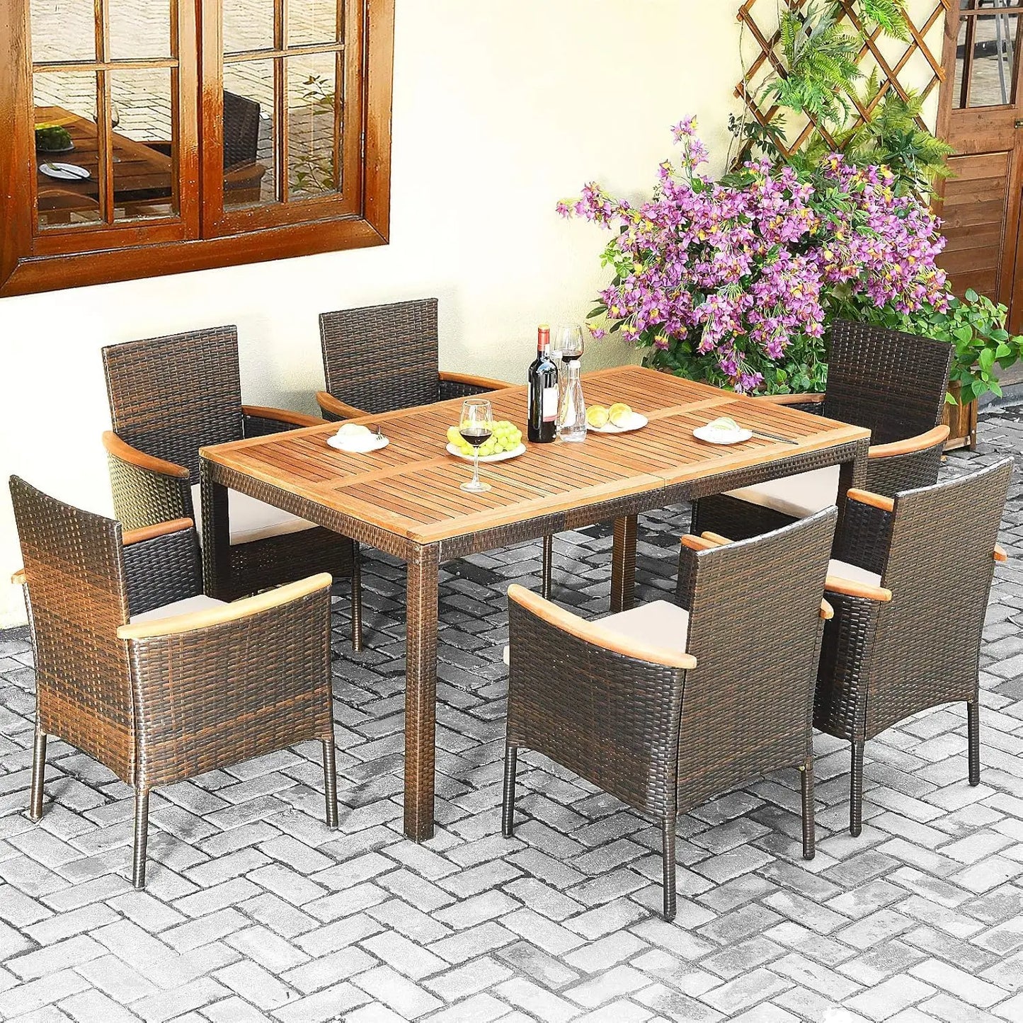Steel  Frame Wicker Patio Chairs 6pcs