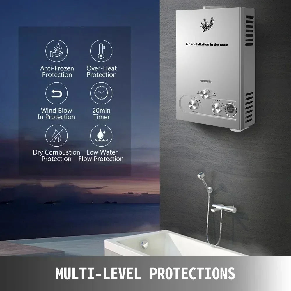 VEVOR LPG Tankless Water Heater – 6L–18L Propane/Butane Instant Hot Water