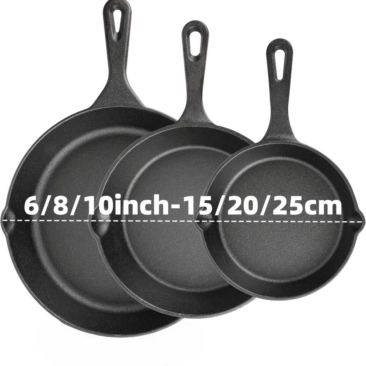 3-Piece Pre-Seasoned Cast Iron Skillet Set – 6", 8" & 10"