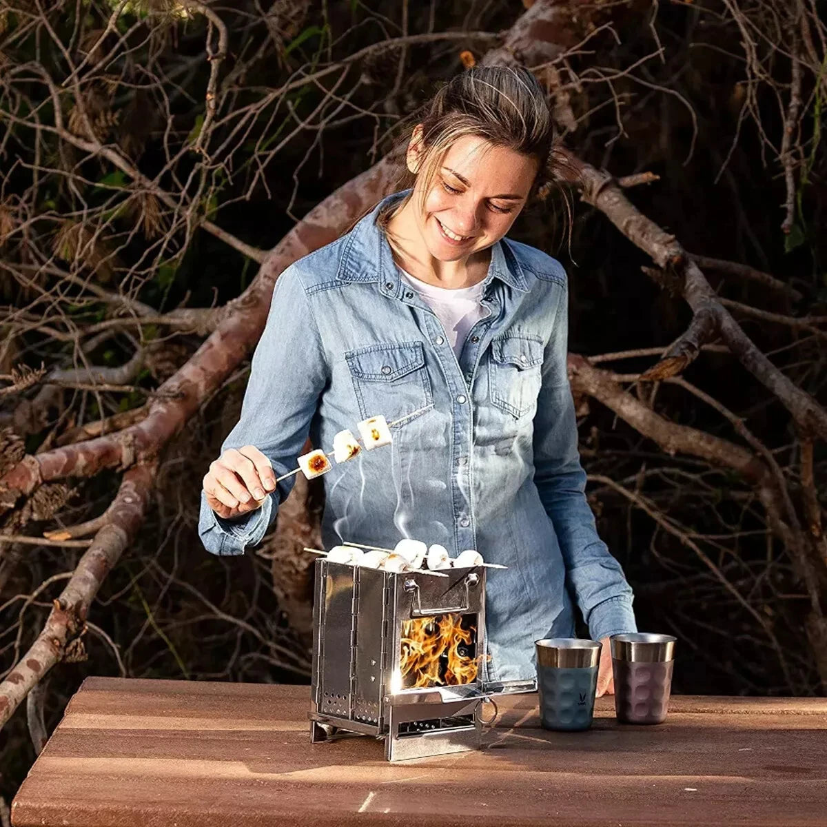 Stainless Steel Wood-burning Stove Lightweight Compact Portable Folding
