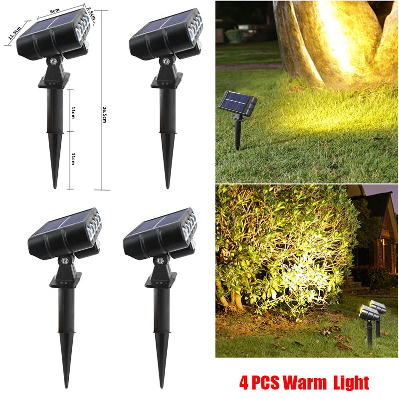 4 PACK Solar Outdoor Spotlights 1200mAh Lawn Flag Lights Landscape LED Ground Lights Walkway Driveway Landscape Camping Li-ion 18650 battery Gardens Trees And Courtyards Pathway Lights Lamp
