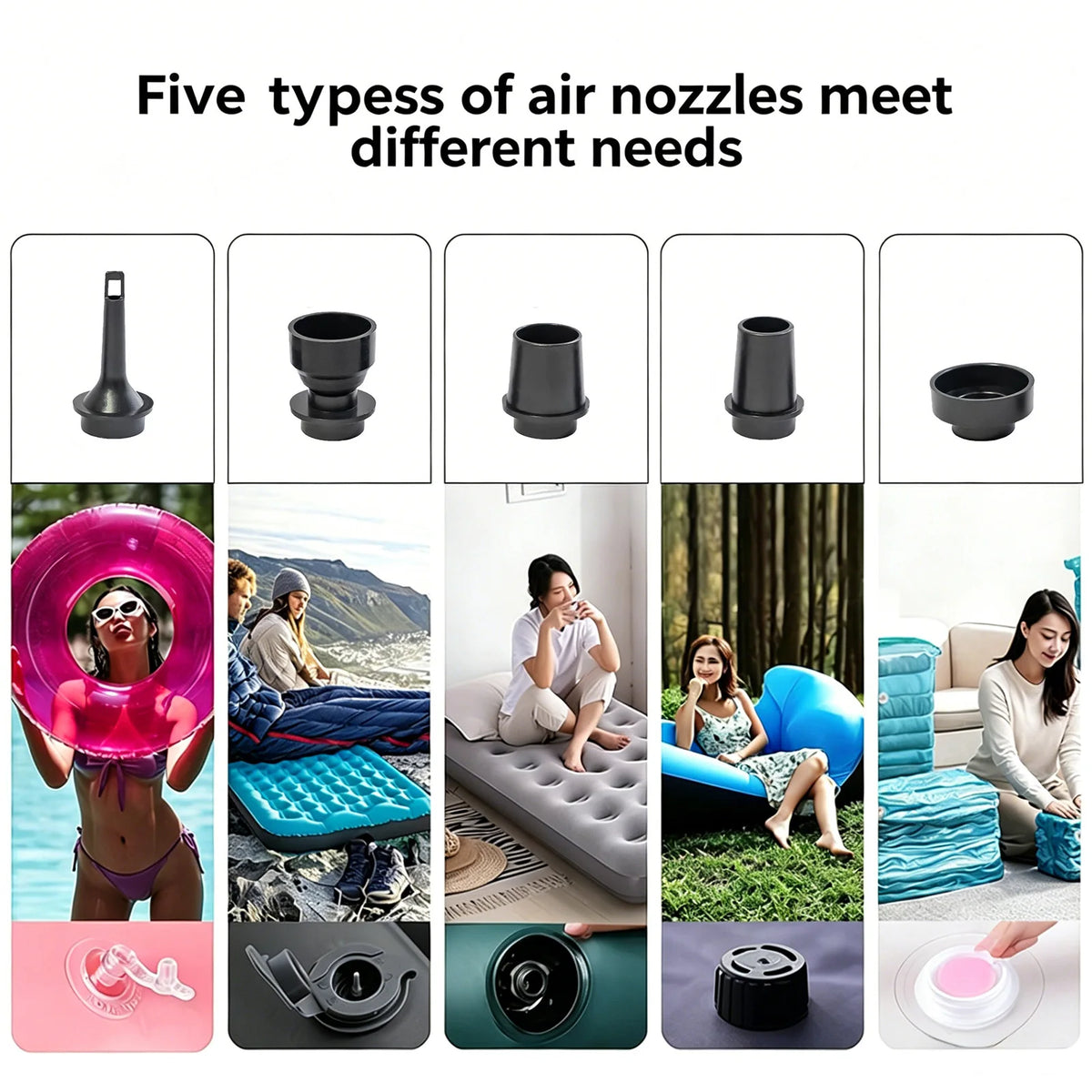 Portable Rechargeable Electric Air Pump with LED Light & 5 Nozzles