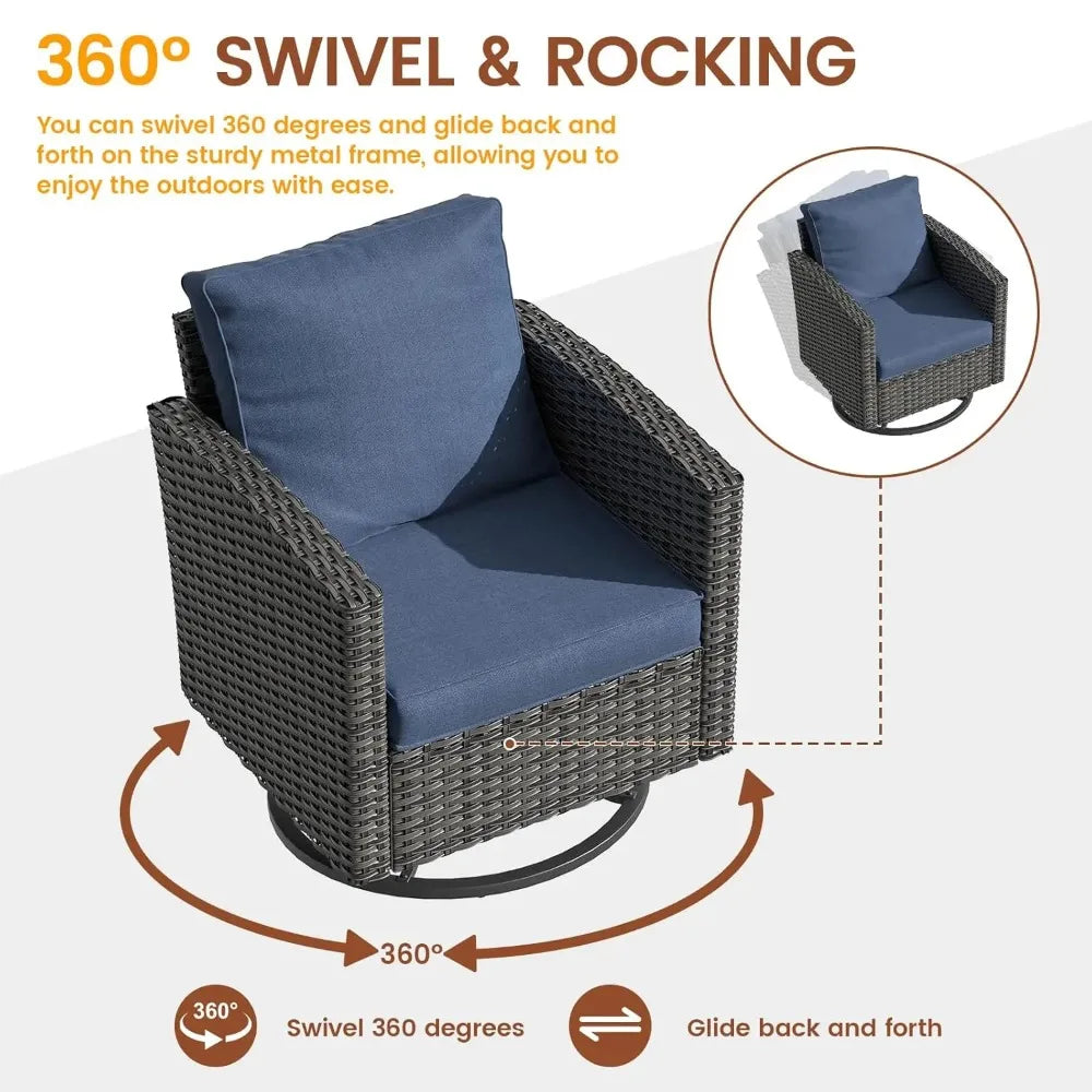 Patio Furniture Set, 6 Pieces Sectional Couch with Swivel Rocking Chair