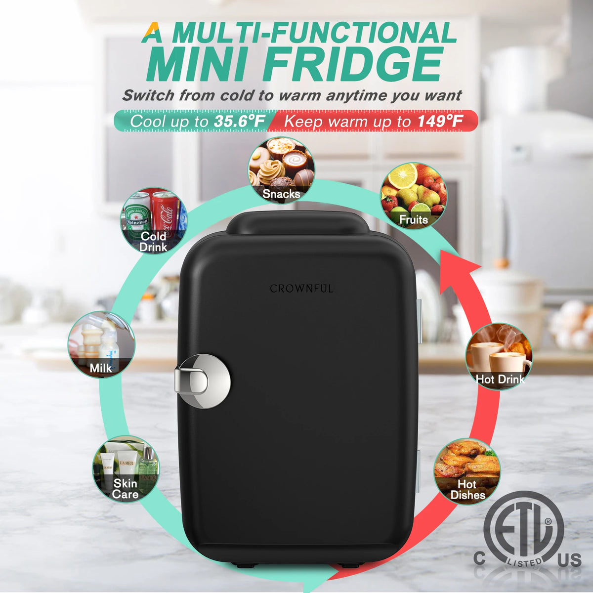 CROWNFUL 4L Portable Mini Fridge – 12V Car Cooler & Warmer