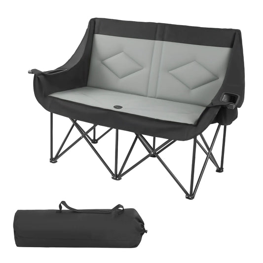 SucceBuy Double Camping Chair – 660 lb Padded Loveseat with Drink Holders