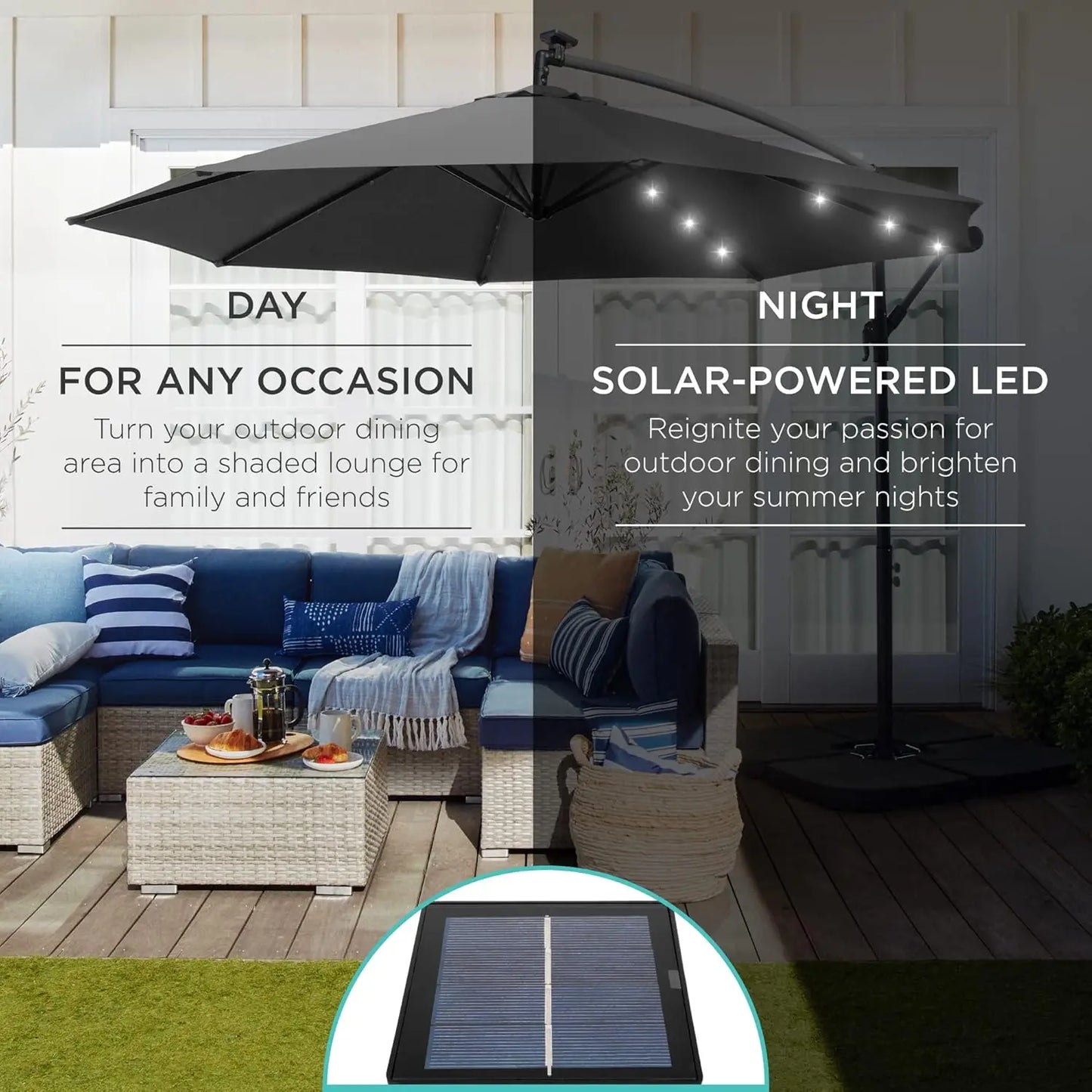 10ft Solar LED Offset Cantilever Umbrella
