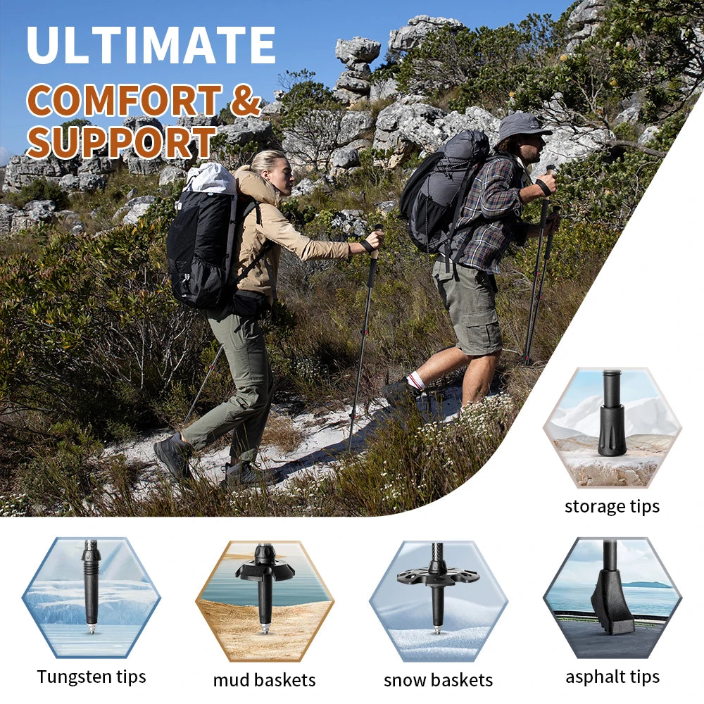 Trekking Poles 2pcs Carbon Fiber Collapsible Telescopic Sticks