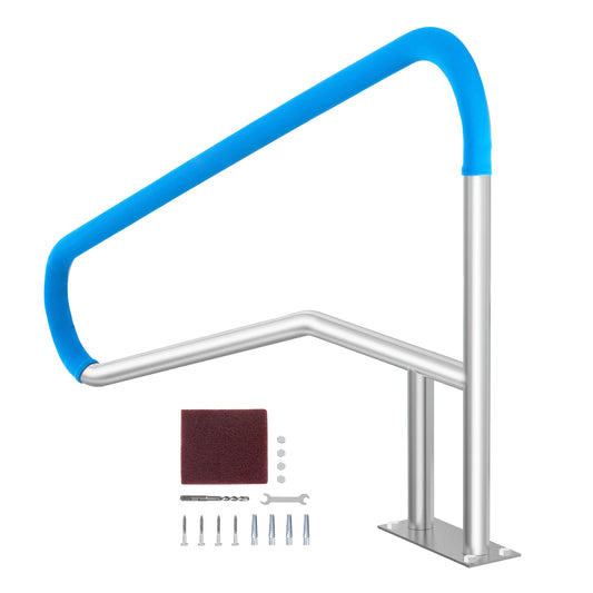 Pool Handrail Stainless Steel with Base Plate for Indoor/Outdoor Swimming Pool Safety Railing w/ Grip Cover for Decks