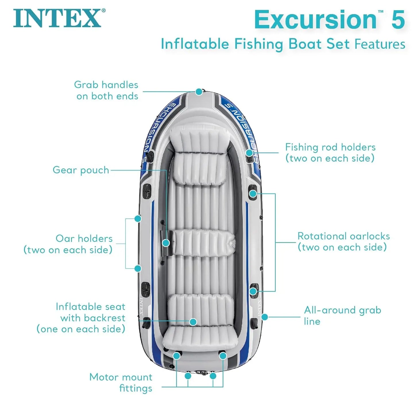 5 Person Inflatable Boat with Oars and Pump