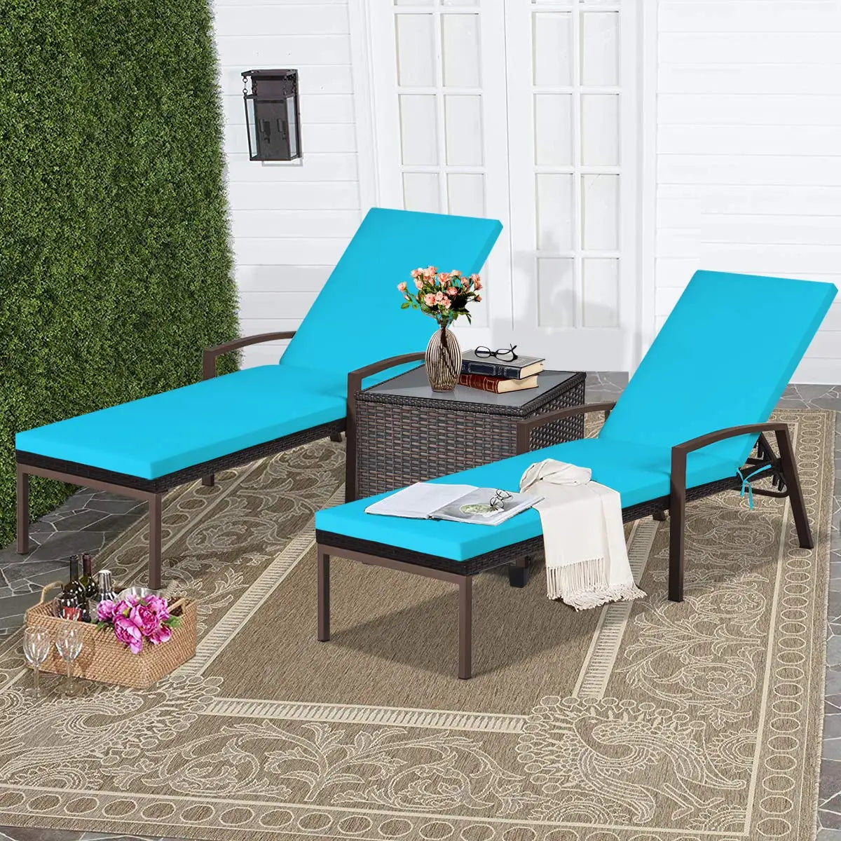 2 PCS Patio Rattan Chaise Lounge