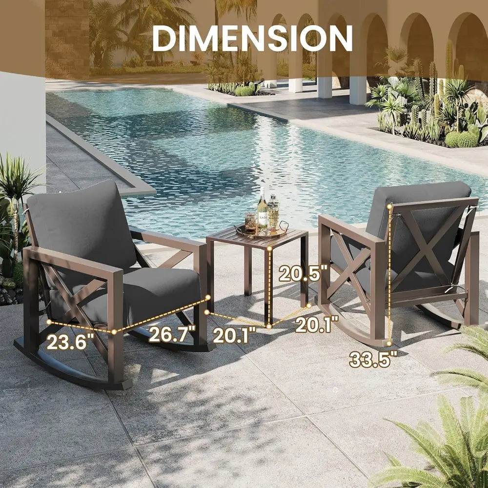 3 Piece Metal Patio Set with  Rocking Chairs Set