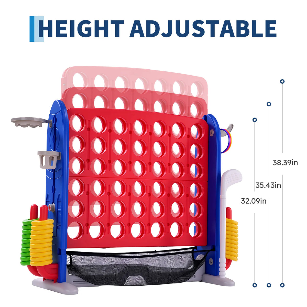 4-in-1 Giant Connect Four Yard Game Set with Basketball, Ring Toss & Net