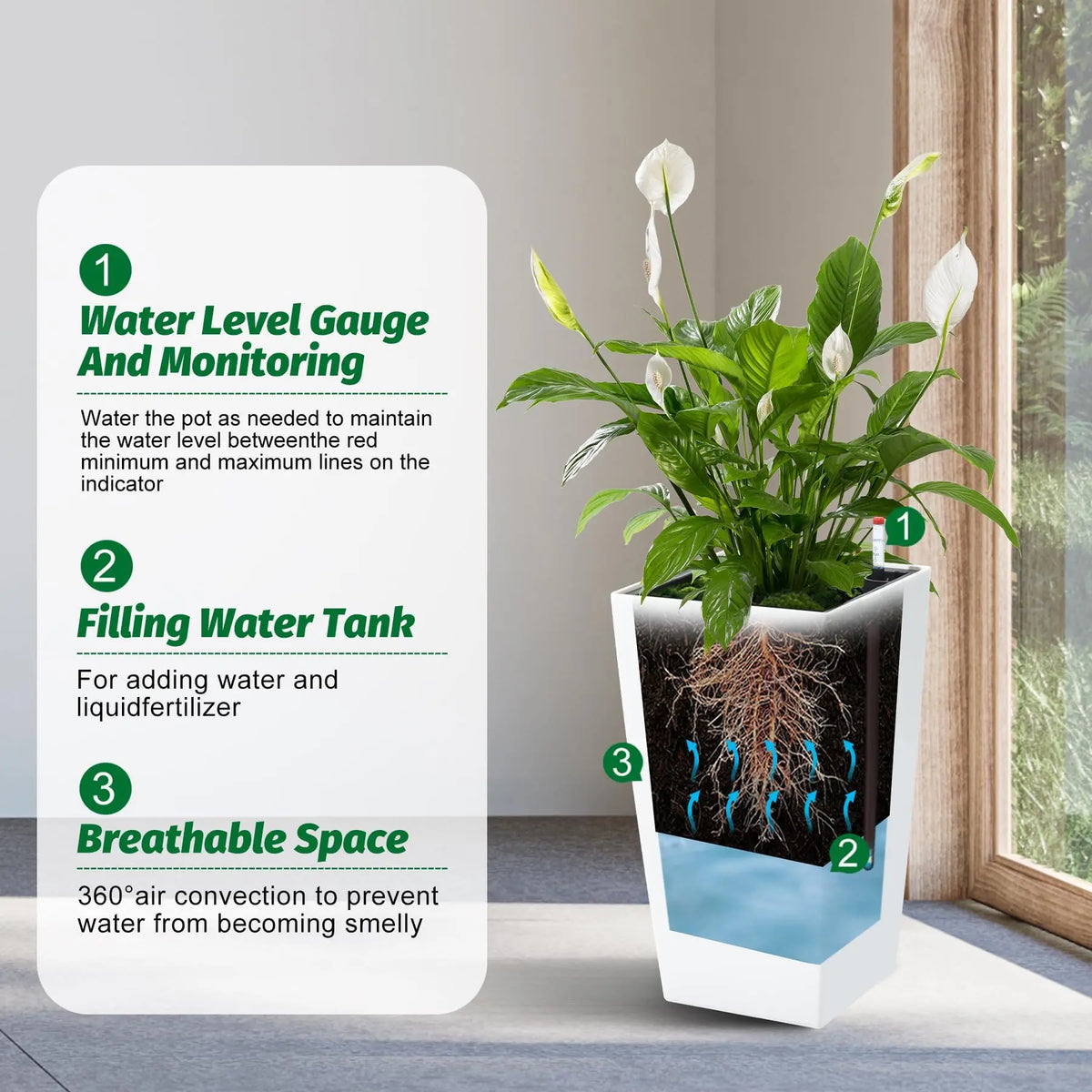 Set of 2 Self-Watering Tall Planters