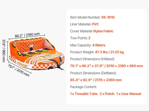 Towable Tube for Boating 1-4 Riders Inflatable