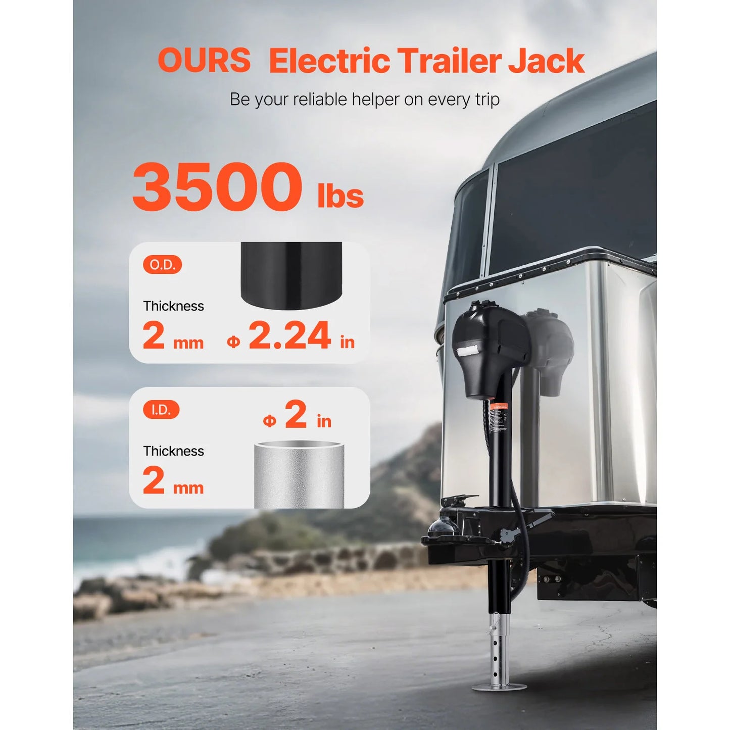 3500/5000Lbs Electric Trailer Jack RV 12V Tongue Jack with 7-pin Connector & Crank Handle 10"-28.3" Lift for Campers