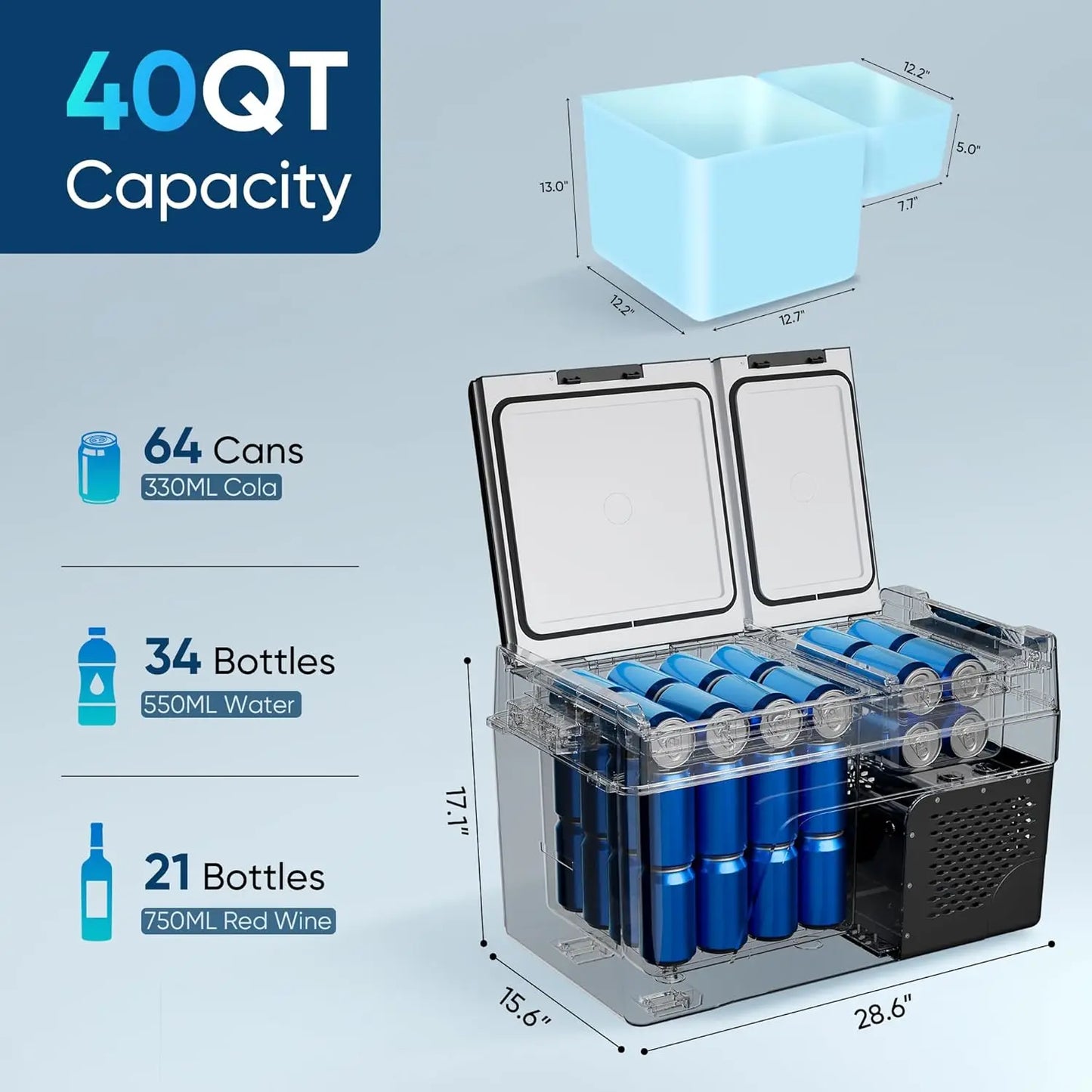 40QT (38L) Dual Zone Portable Electric Cooler