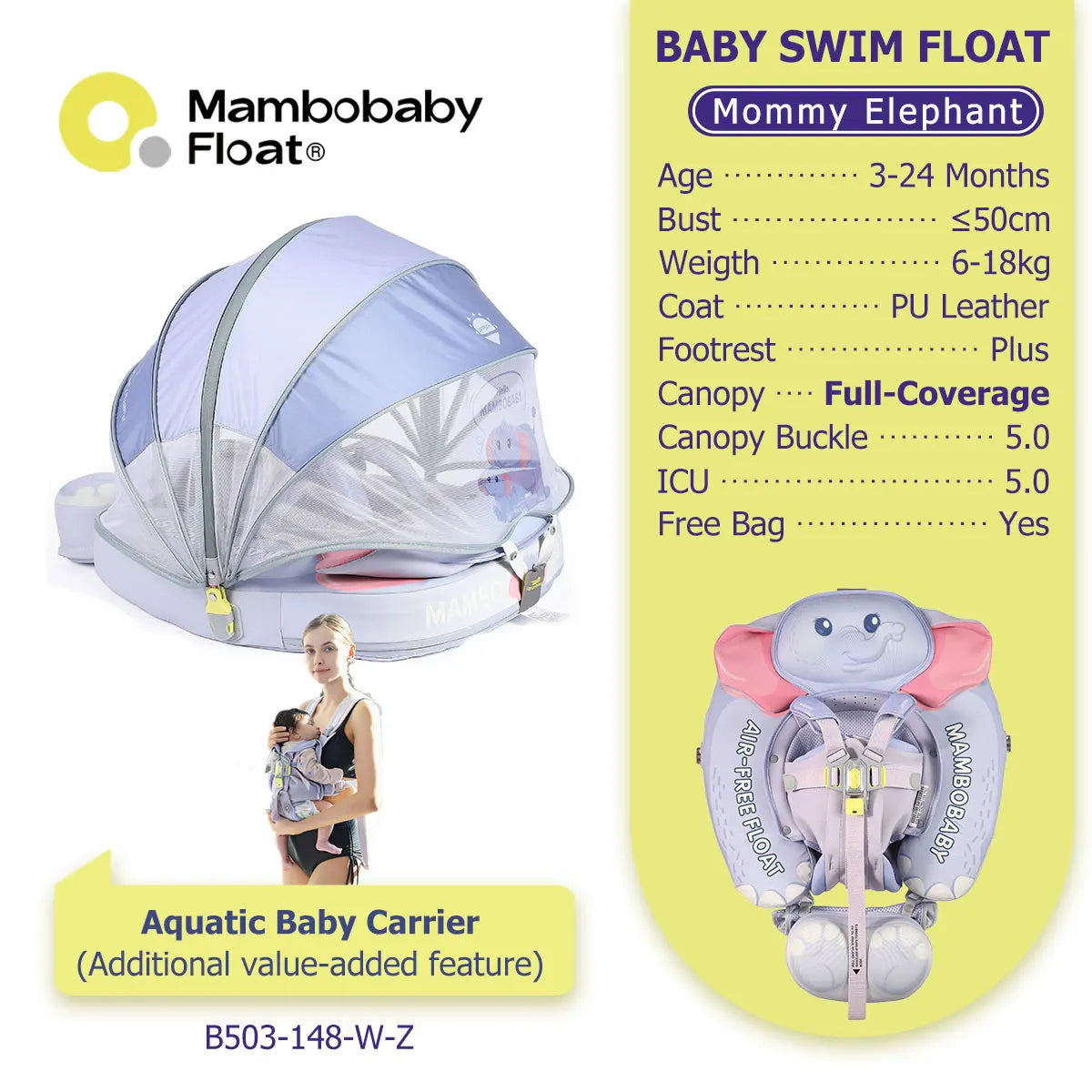 Mambobaby Baby Pool Float  For Infant Non-Inflatable Natation Buoy With Parasol