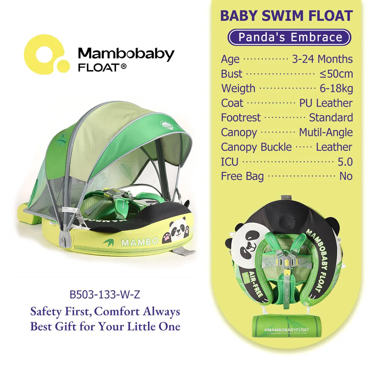 Mambobaby Baby Pool Float  For Infant Non-Inflatable Natation Buoy With Parasol