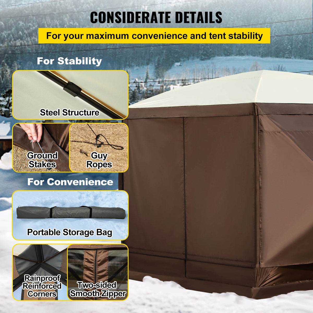 SucceBuy 6-Sided Pop-Up Camping Gazebo – 10' x 10' / 12' x 12'