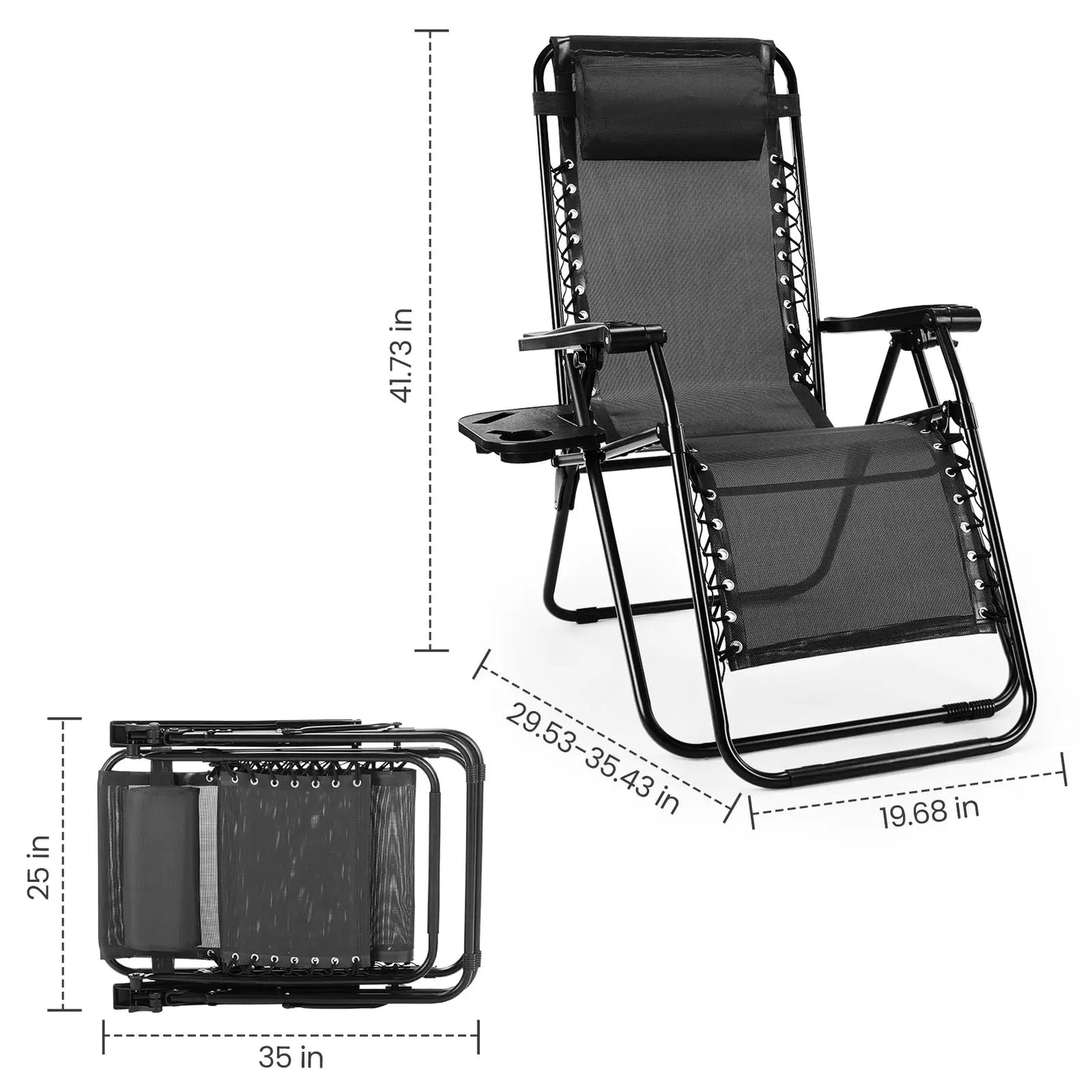 Zero Gravity Portable Recliner Camping Patio Outdoor Garden Lounge Chair with Cup Holder Trays
