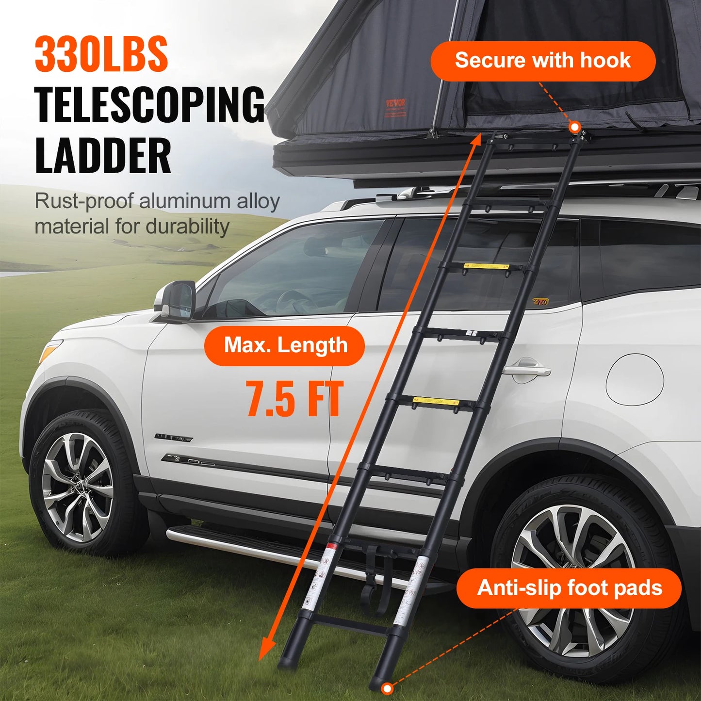 Rooftop Tent Hard Shell Roof Top with Telescopic Ladder with Thick Mattress Waterproof Windproof for Jeep Van Pickup Truck