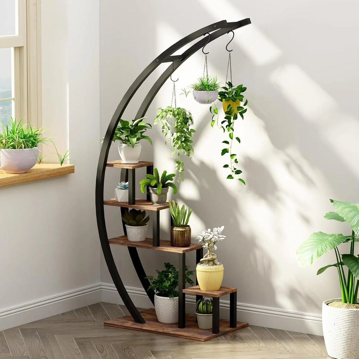 2-Piece 5-Tier Half-Moon Metal Plant Stand