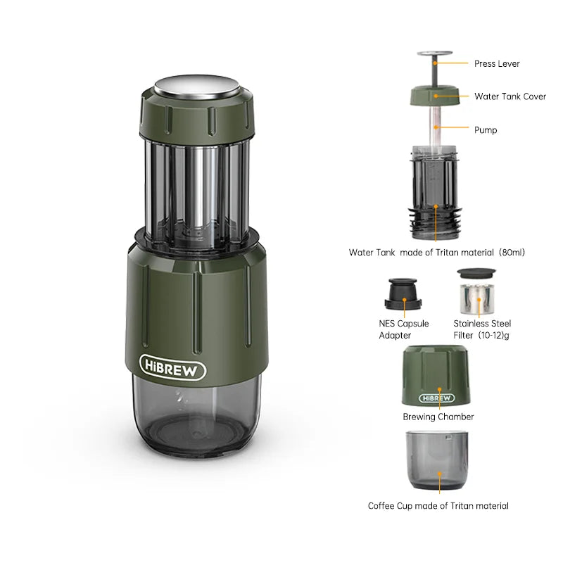 HiBREW H4D 2-in-1 Portable Manual Espresso Maker – Capsule & Ground Coffee