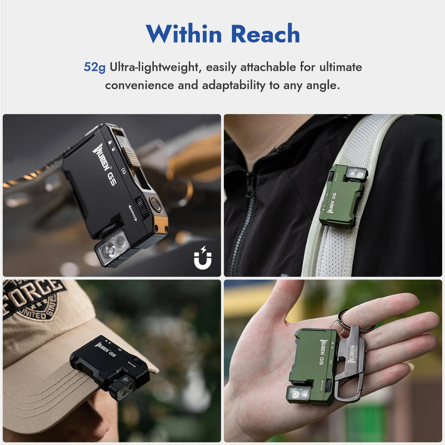Multi-Color Magnetic EDC G5 Flashlight 400 Lumen USB-C Rechargeable Keychain hands Free for Camping, Car Repair, Home Use