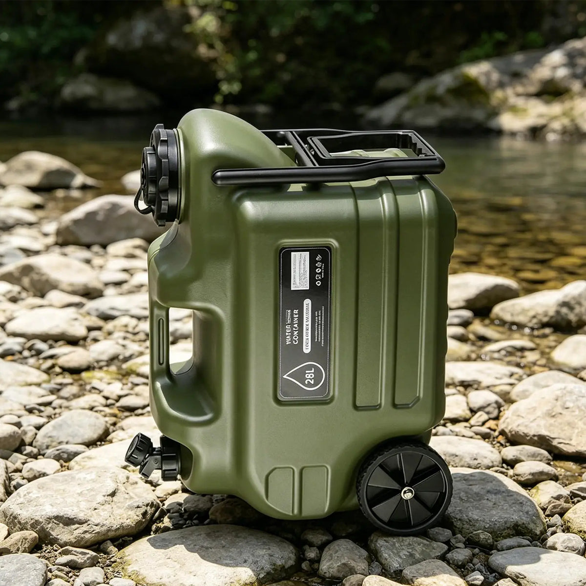 28L Portable Camping Water Container with Wheels & Dispensing Faucet