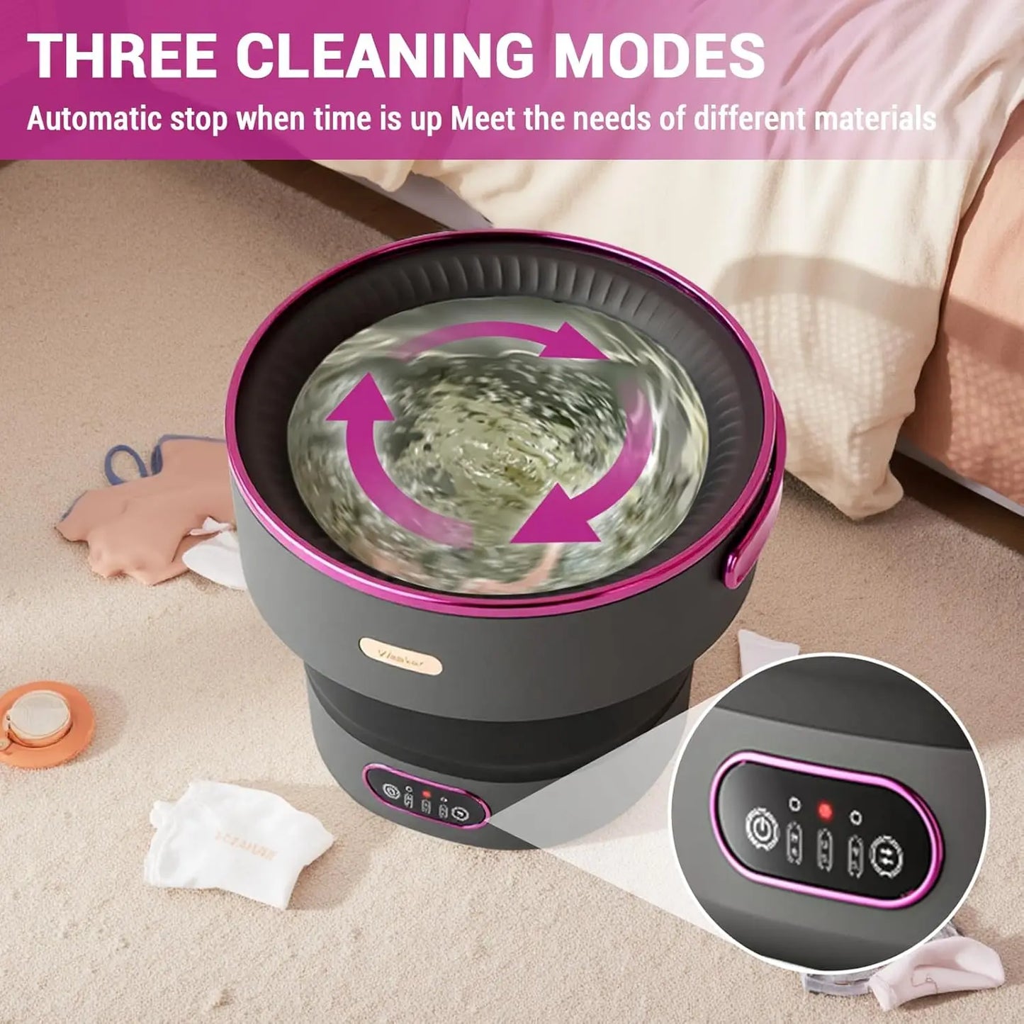 Portable Washing Machine 13L Foldable Mini Washer with with 4 Modes