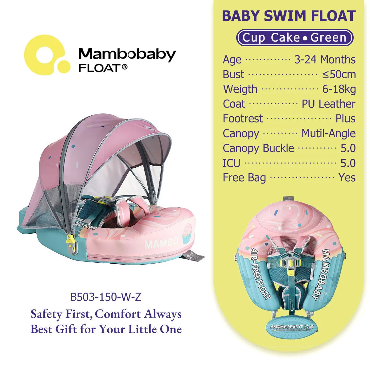 Mambobaby Baby Pool Float  For Infant Non-Inflatable Natation Buoy With Parasol