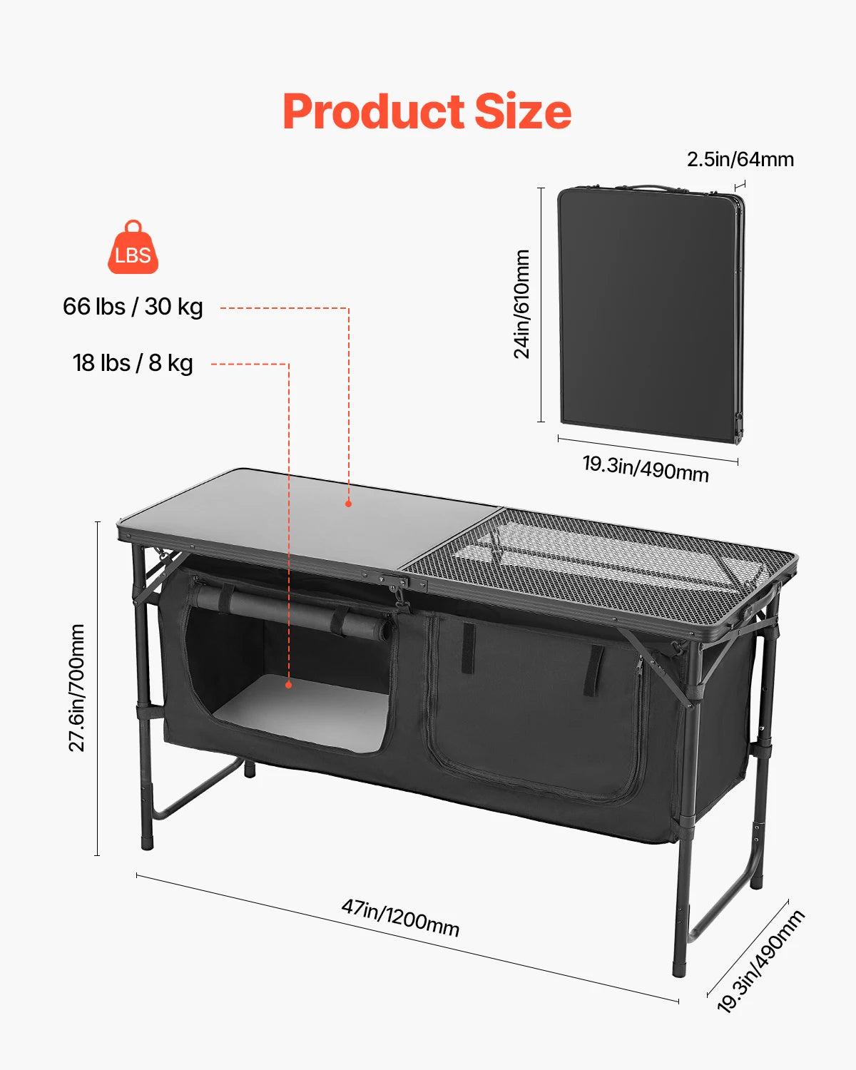 Camping Kitchen Table Outdoor Cooking Table Aluminum Lightweight Portable Cook Station for BBQ Party Picnic RV Travel