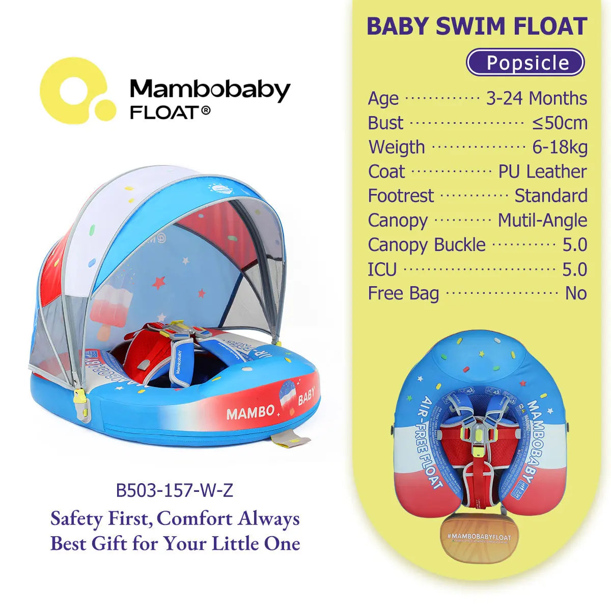 Mambobaby Baby Pool Float  For Infant Non-Inflatable Natation Buoy With Parasol