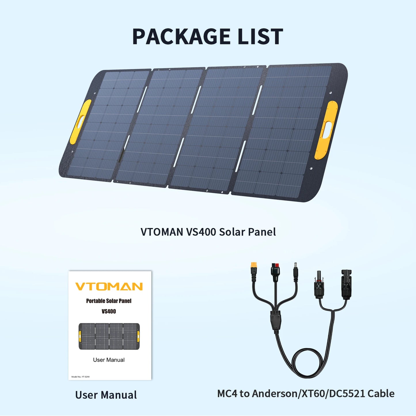 VTOMAN VS400W Foldable Solar Panel, 40.32V High Conversion Efficiency Solar Charger for Outdoor Camping, RV and Power Station