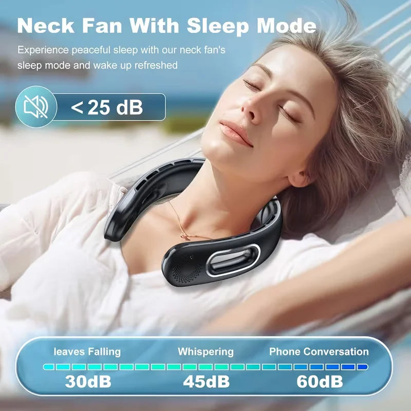 Bladeless Rechargeable Neck Fan – 4-Speed 360° Hands-Free Cooling