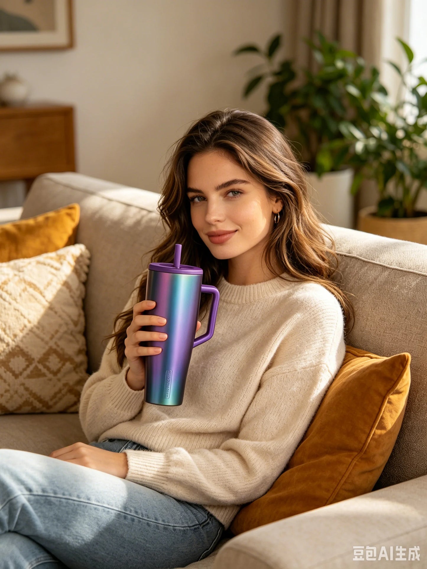 Insulated 40oz Tumbler with Handle and Straw Leakproof