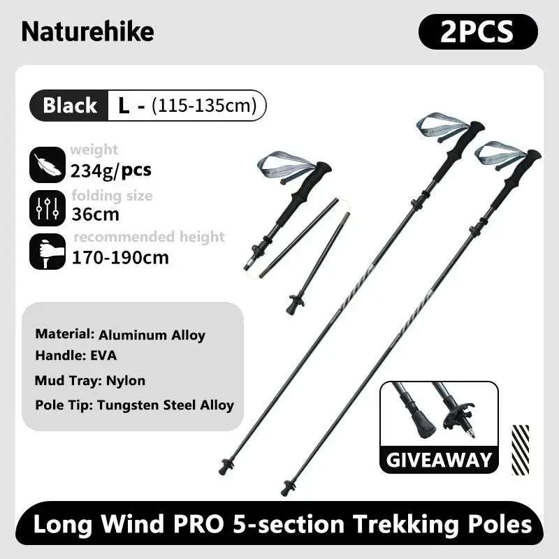 Naturehike Carbon Fiber Trekking Poles 5 Sections Portable Folding Climbing Sticks Outdoor Hiking Collapsible Walking Sticks