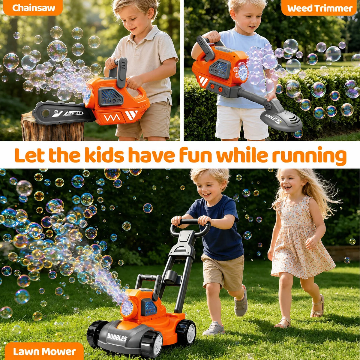 Hotfree 3-in-1 Bubble Lawn Mower for Kids with 10 Bubble Solutions