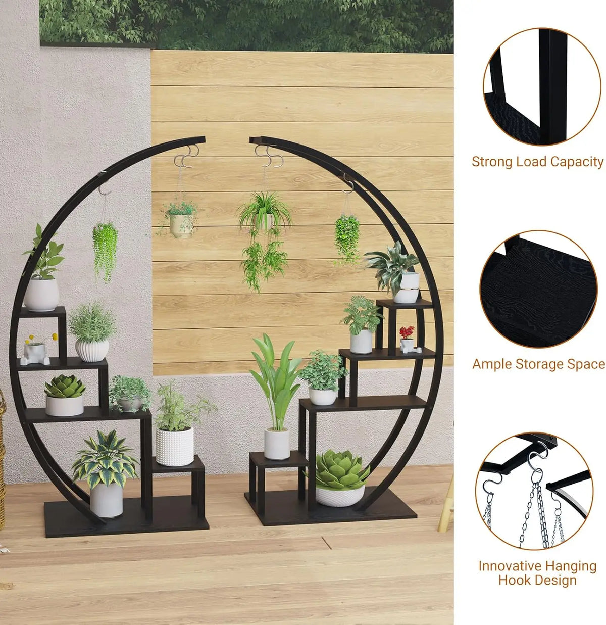 2-Piece 5-Tier Half-Moon Metal Plant Stand