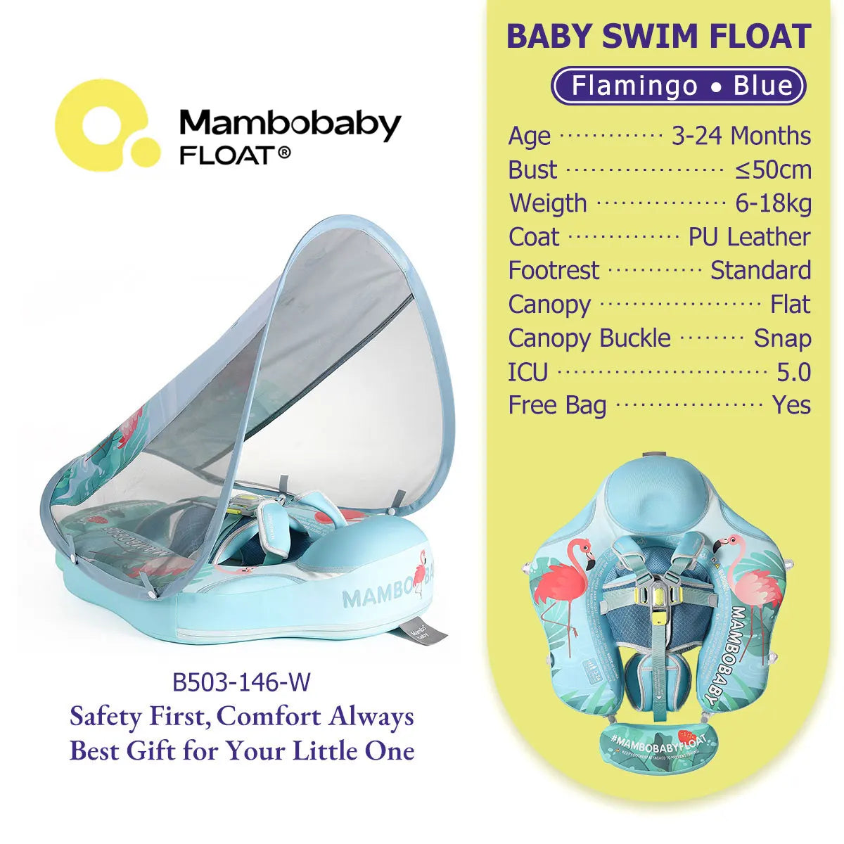 Mambobaby Baby Pool Float  For Infant Non-Inflatable Natation Buoy With Parasol