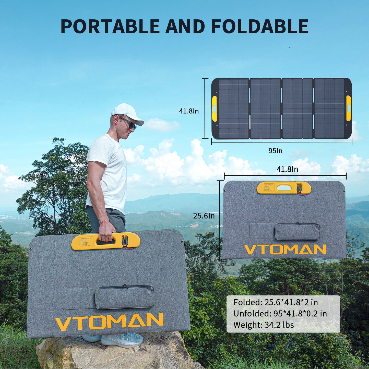 VTOMAN VS400W Foldable Solar Panel, 40.32V High Conversion Efficiency Solar Charger for Outdoor Camping, RV and Power Station