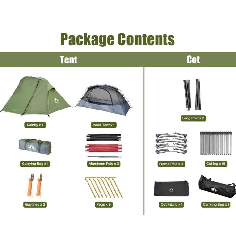 Night Cat 1-Person Elevated Camping Cot Tent – 4-Mode Convertible Shelter