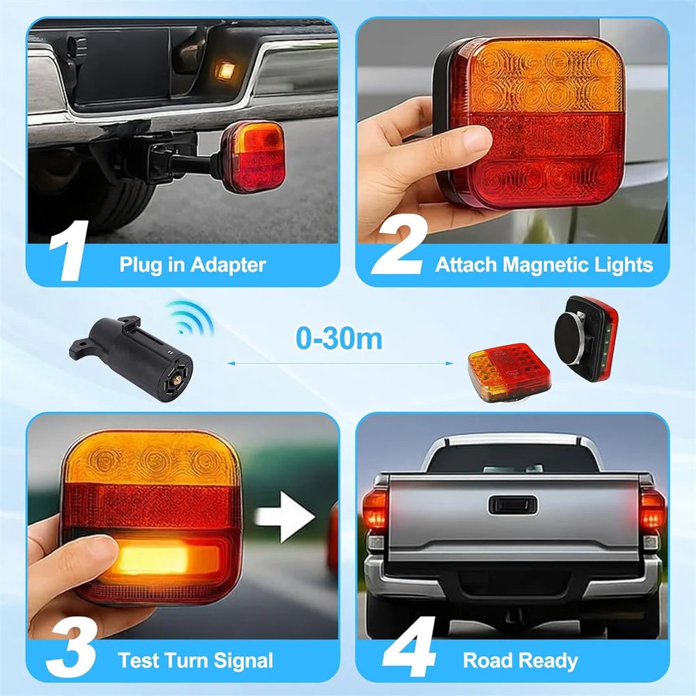2PCS Magnetic Wireless LED Trailer Rear Taillight Brake Signal Warning