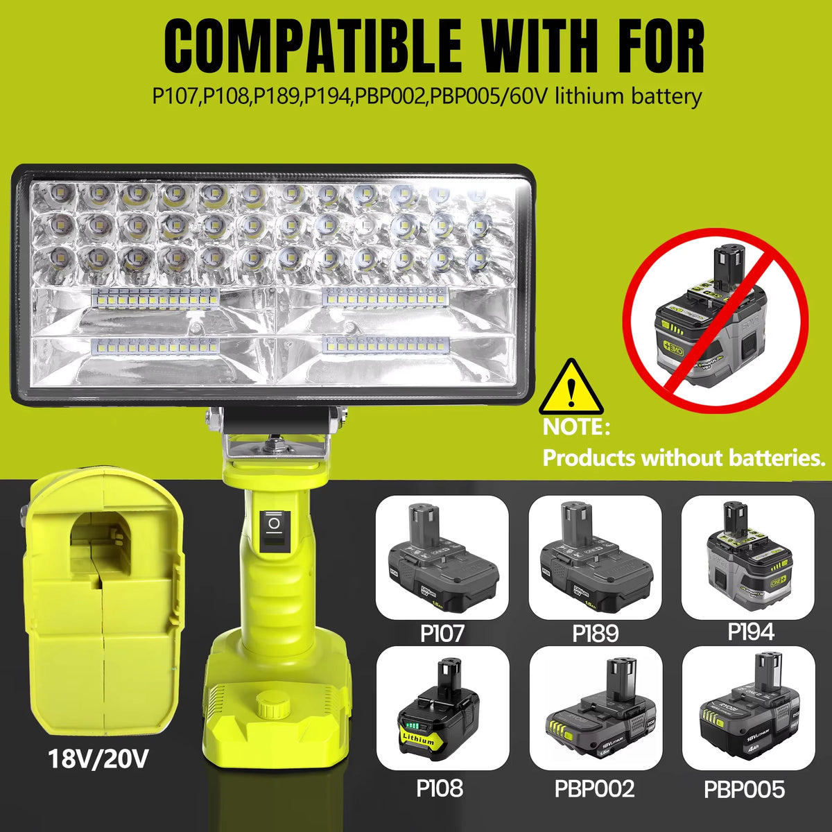 4000LM 35W LED Work Light – Compatible with Ryobi ONE+ 18V Batteries