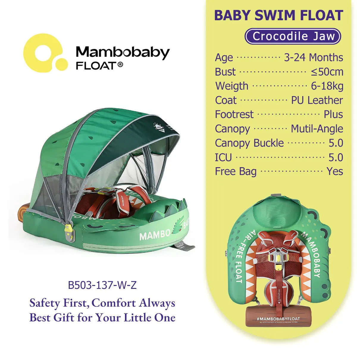 Mambobaby Baby Pool Float  For Infant Non-Inflatable Natation Buoy With Parasol