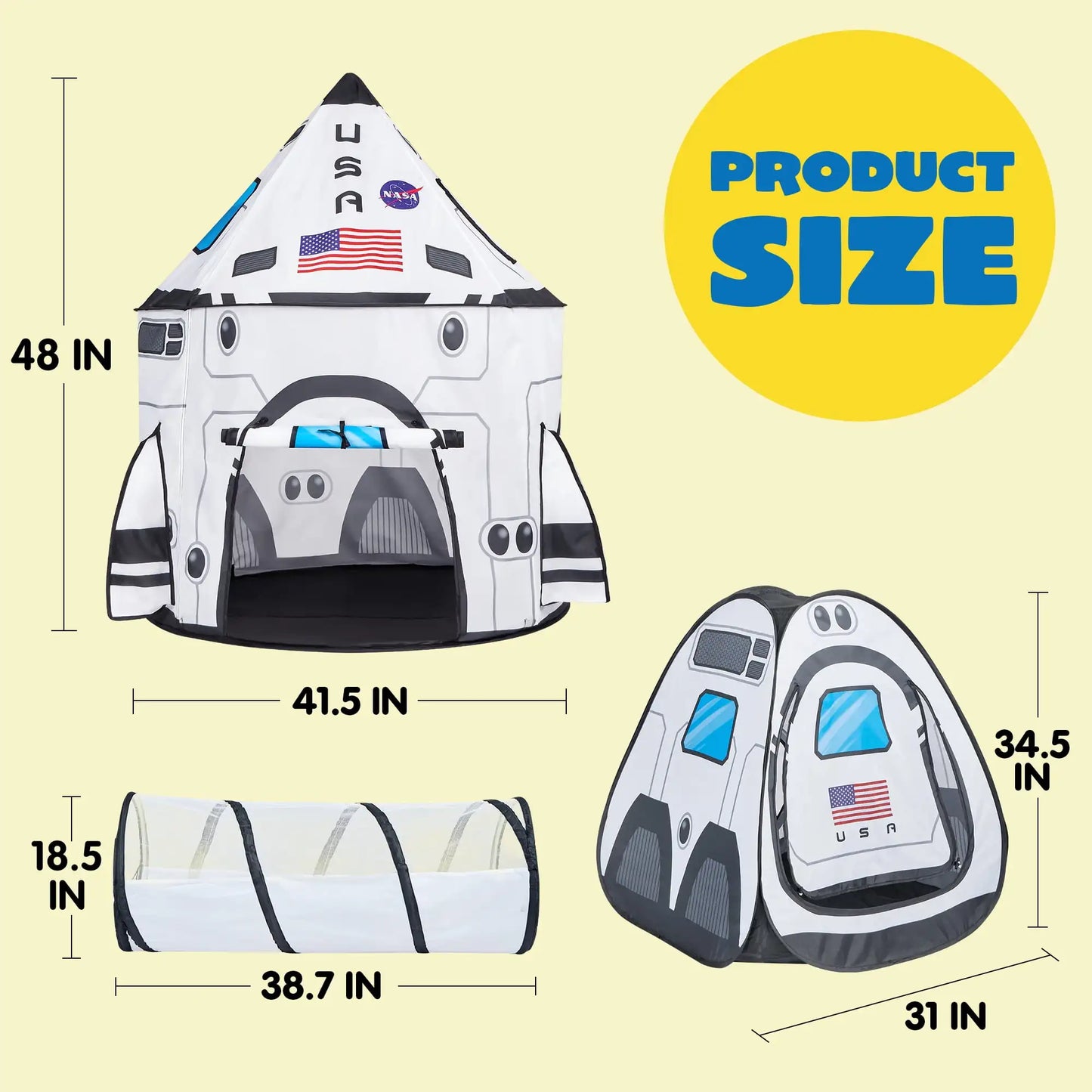 Joyfy Rocket Ship Play Tents Set Pop up Play house with Tunnel